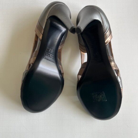 NEW Bruno Magli Peep-Toe Pumps Size 6.5 Bronze Metallic Womens Shoes Italy Made - Picture 4 of 12